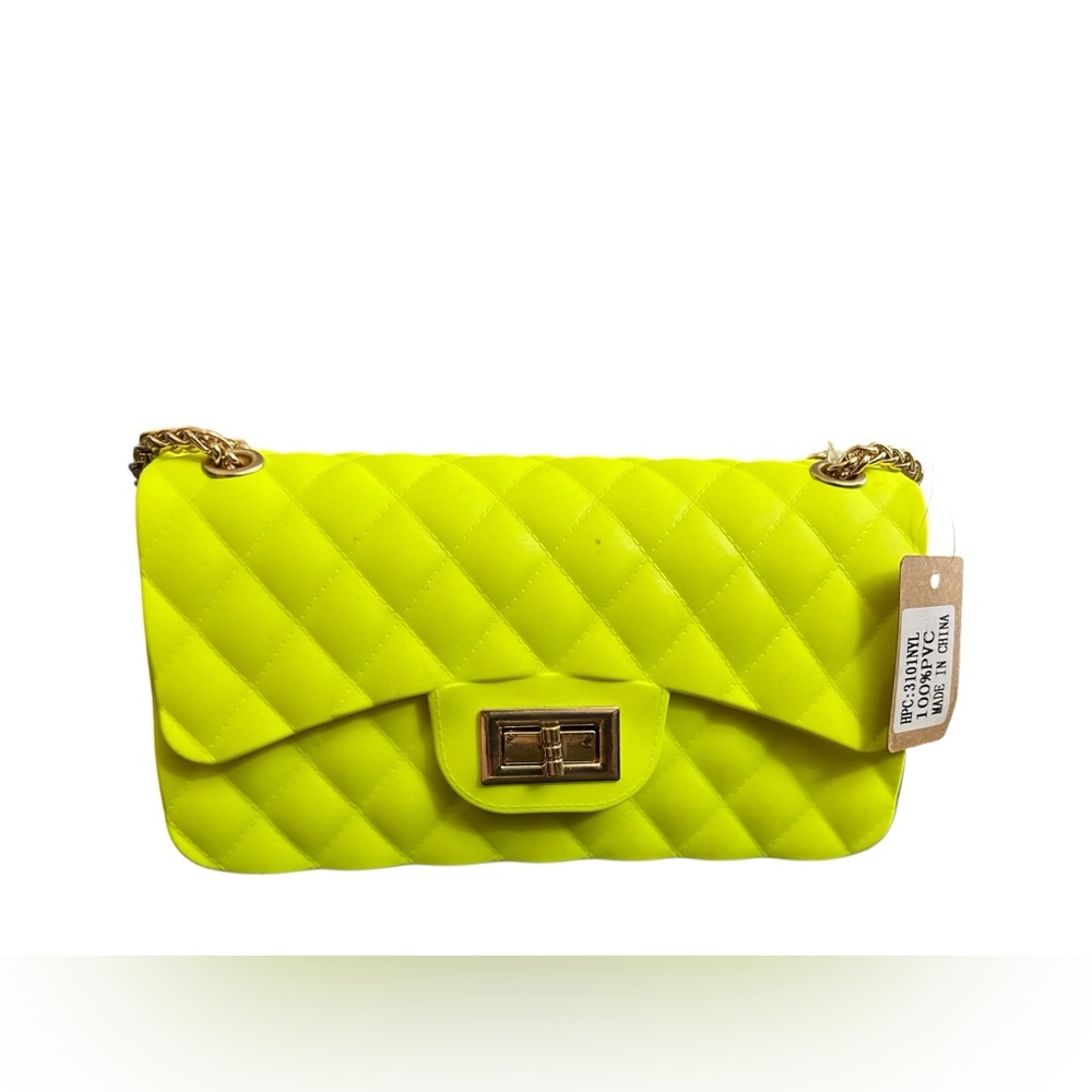 Neon Yellow Quilted Jelly Crossbody Bag
